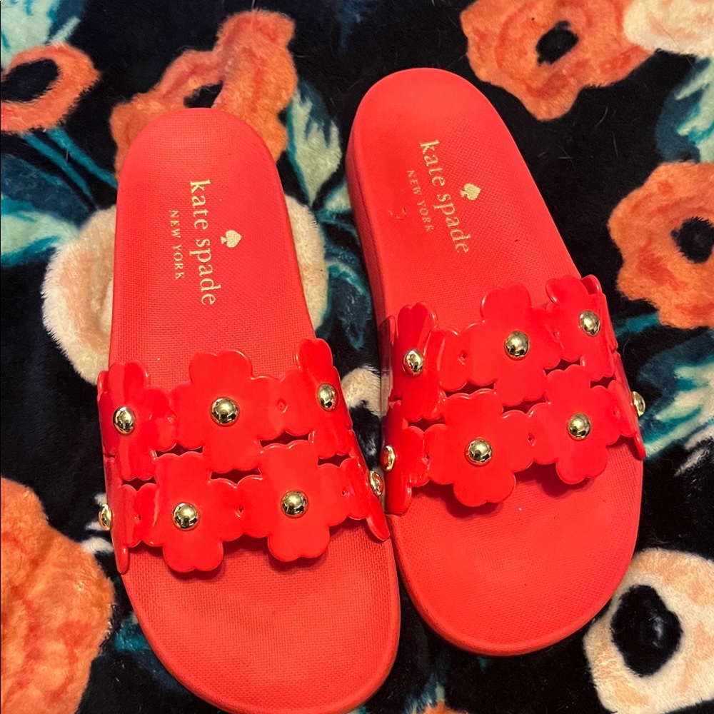 Kate Spade Red Floral Embellished Slides